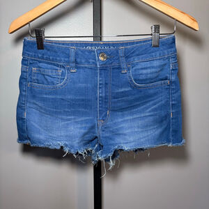 Women's American Eagle Blue Hi-Rise Shortie Jean Shorts Size 6